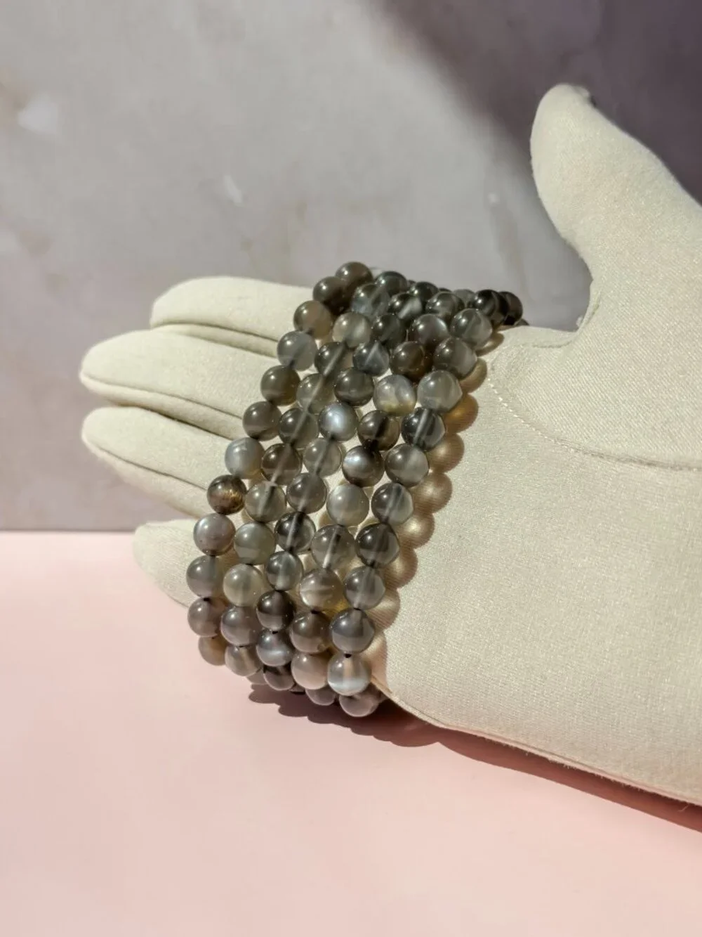 Grey Moonstone Beaded Bracelet (Bead size: 7mm-8mm)
